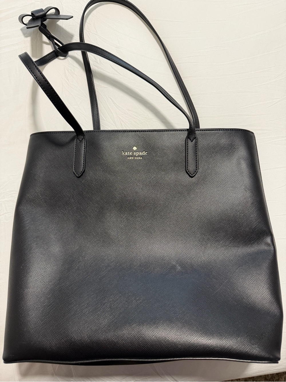 kate spade Black Saffiano Leather Tote with Gold Logo